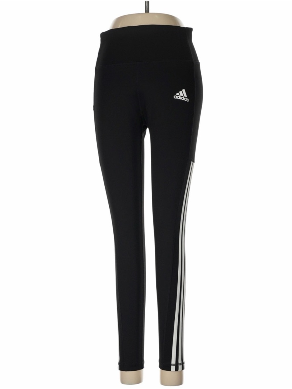 adidas Black Leggings with White Three-Stripe Side Detail